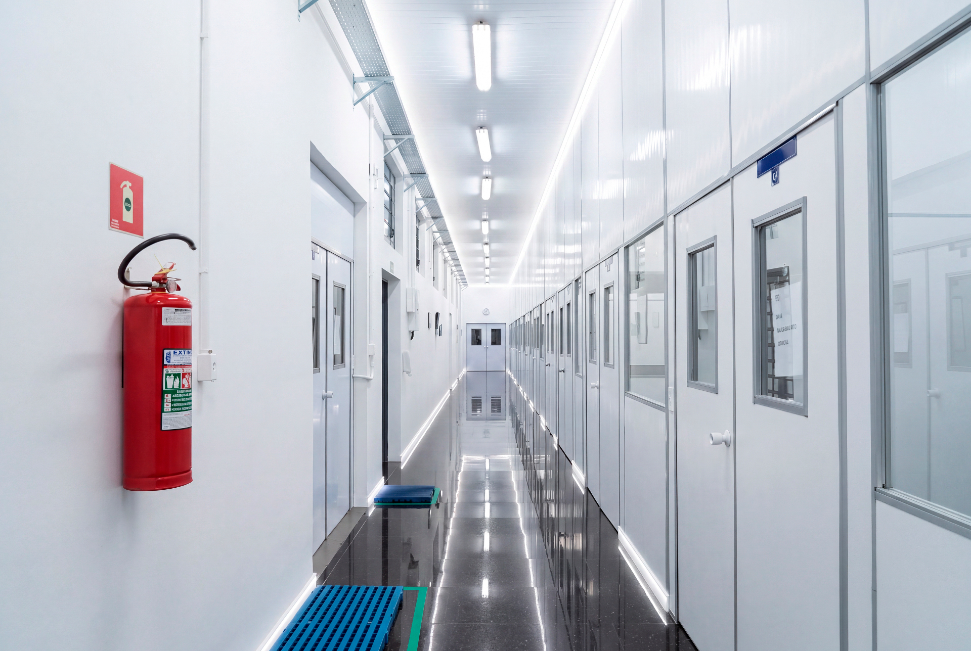 Corredor de salas de produção controlada da fábrica DBS